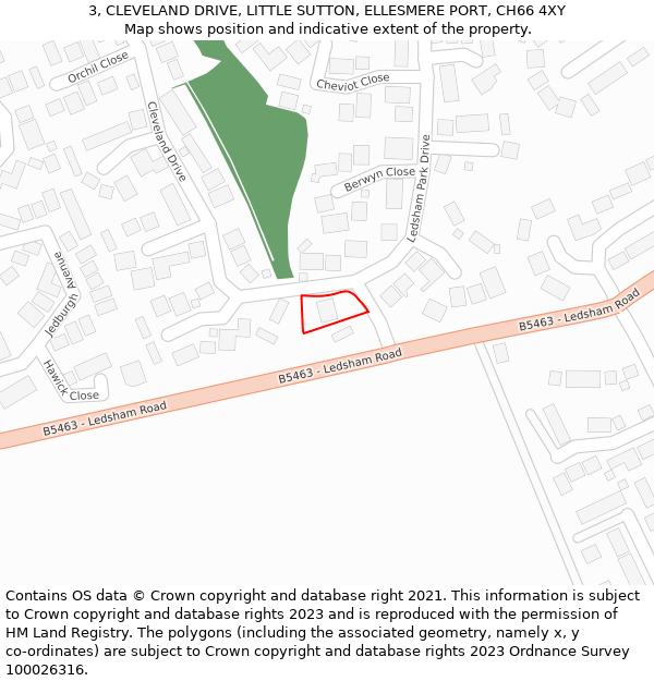3, CLEVELAND DRIVE, LITTLE SUTTON, ELLESMERE PORT, CH66 4XY: Location map and indicative extent of plot