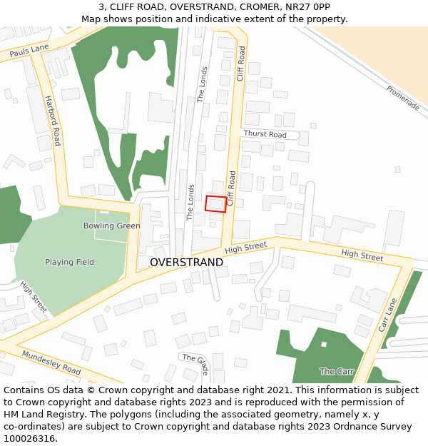 3, CLIFF ROAD, OVERSTRAND, CROMER, NR27 0PP: Location map and indicative extent of plot