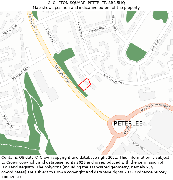 3, CLIFTON SQUARE, PETERLEE, SR8 5HQ: Location map and indicative extent of plot