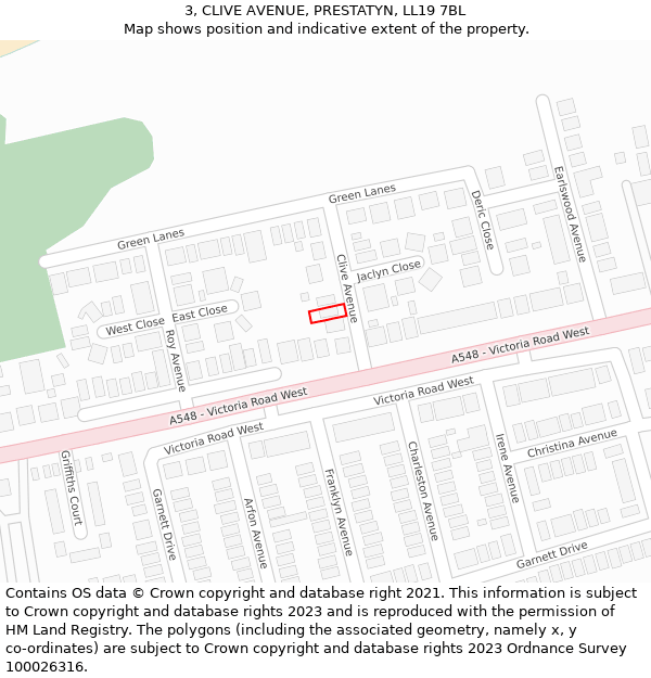 3, CLIVE AVENUE, PRESTATYN, LL19 7BL: Location map and indicative extent of plot