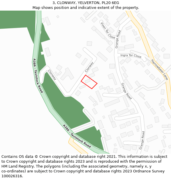 3, CLONWAY, YELVERTON, PL20 6EG: Location map and indicative extent of plot