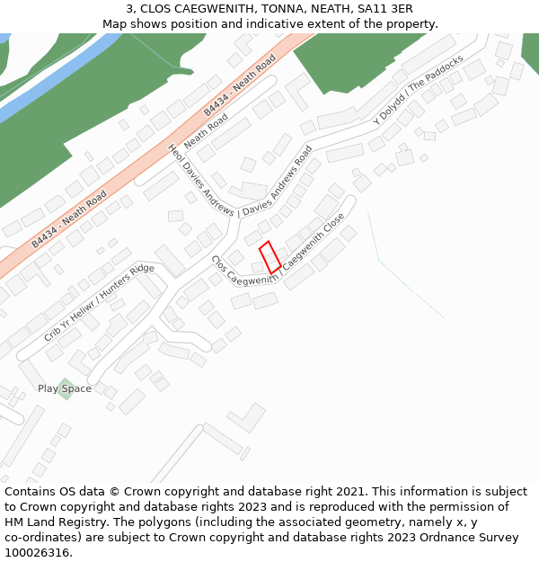 3, CLOS CAEGWENITH, TONNA, NEATH, SA11 3ER: Location map and indicative extent of plot