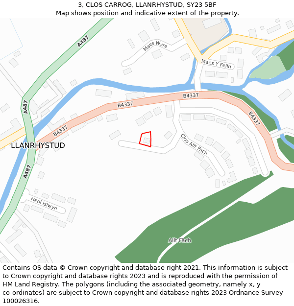3, CLOS CARROG, LLANRHYSTUD, SY23 5BF: Location map and indicative extent of plot