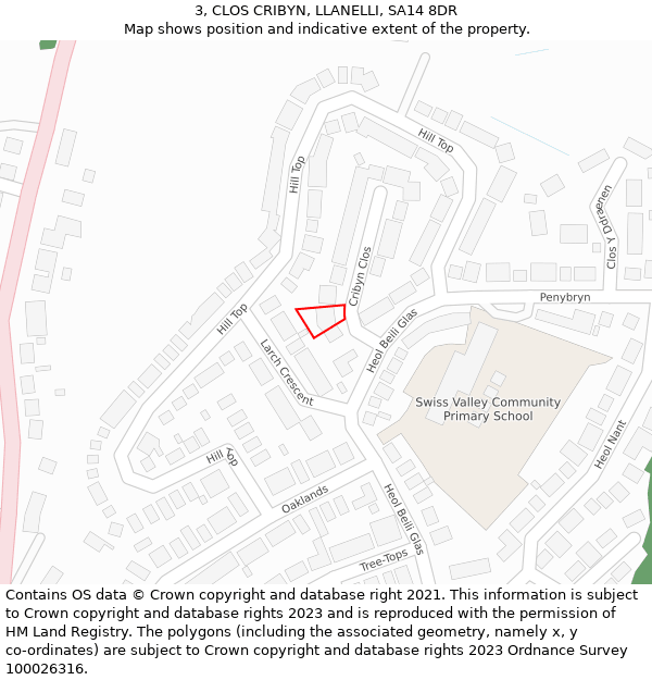 3, CLOS CRIBYN, LLANELLI, SA14 8DR: Location map and indicative extent of plot