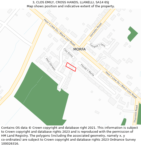 3, CLOS EMILY, CROSS HANDS, LLANELLI, SA14 6SJ: Location map and indicative extent of plot