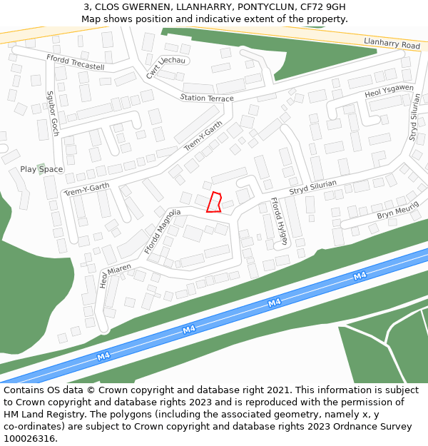 3, CLOS GWERNEN, LLANHARRY, PONTYCLUN, CF72 9GH: Location map and indicative extent of plot