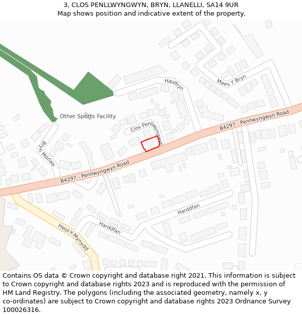 3, CLOS PENLLWYNGWYN, BRYN, LLANELLI, SA14 9UR: Location map and indicative extent of plot