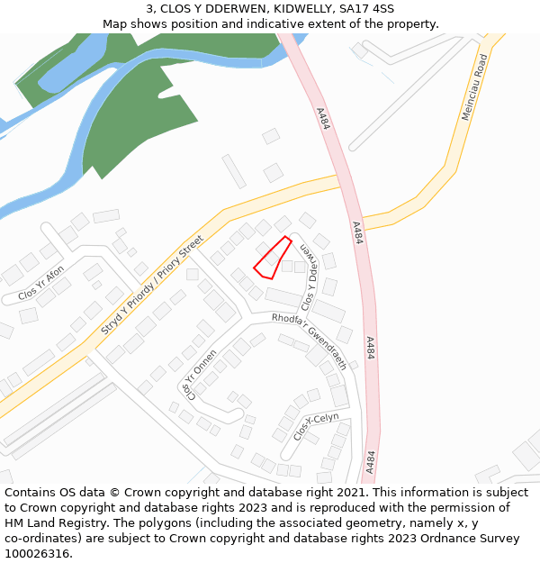 3, CLOS Y DDERWEN, KIDWELLY, SA17 4SS: Location map and indicative extent of plot