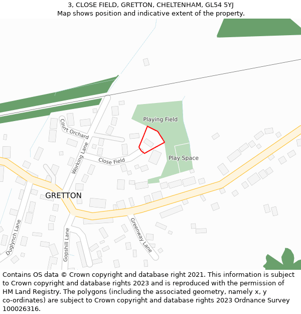 3, CLOSE FIELD, GRETTON, CHELTENHAM, GL54 5YJ: Location map and indicative extent of plot