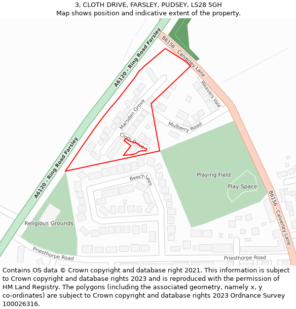 3, CLOTH DRIVE, FARSLEY, PUDSEY, LS28 5GH: Location map and indicative extent of plot