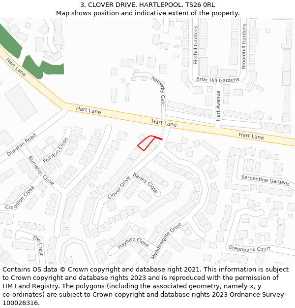 3, CLOVER DRIVE, HARTLEPOOL, TS26 0RL: Location map and indicative extent of plot