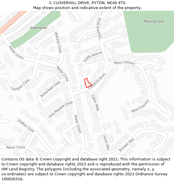 3, CLOVERHILL DRIVE, RYTON, NE40 4TG: Location map and indicative extent of plot