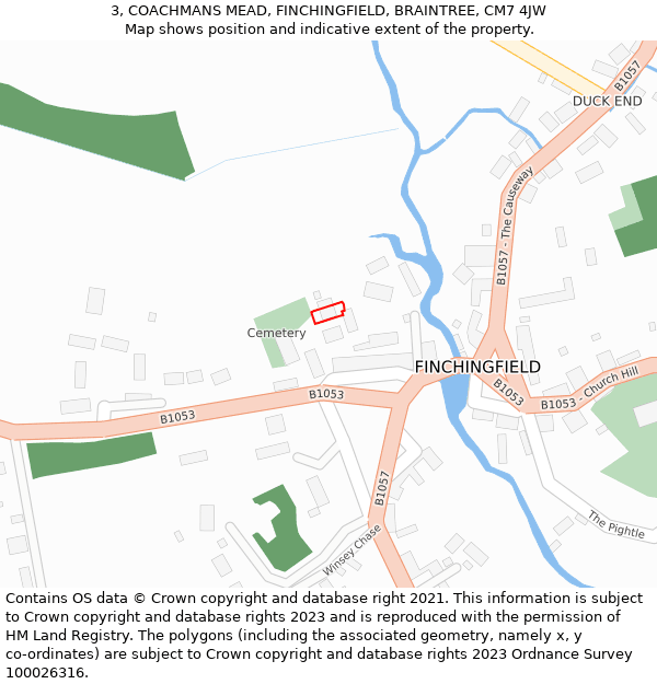 3, COACHMANS MEAD, FINCHINGFIELD, BRAINTREE, CM7 4JW: Location map and indicative extent of plot