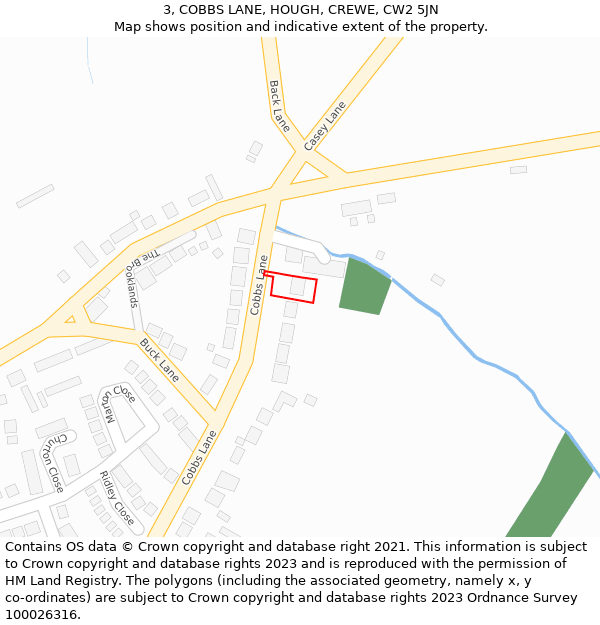 3, COBBS LANE, HOUGH, CREWE, CW2 5JN: Location map and indicative extent of plot