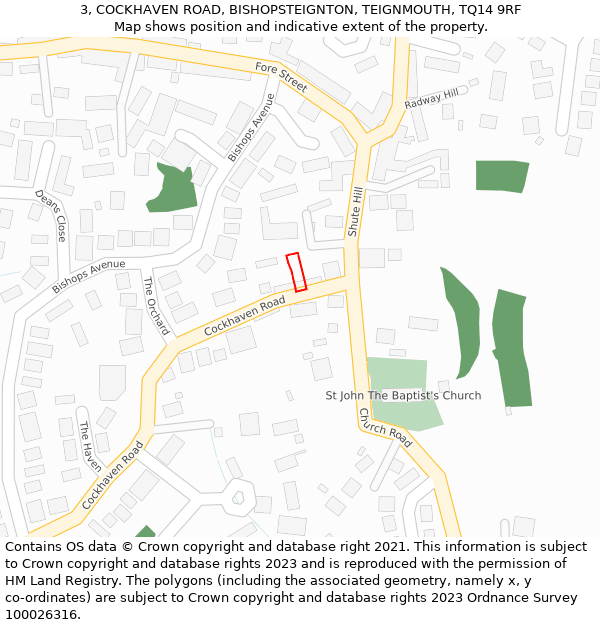 3, COCKHAVEN ROAD, BISHOPSTEIGNTON, TEIGNMOUTH, TQ14 9RF: Location map and indicative extent of plot