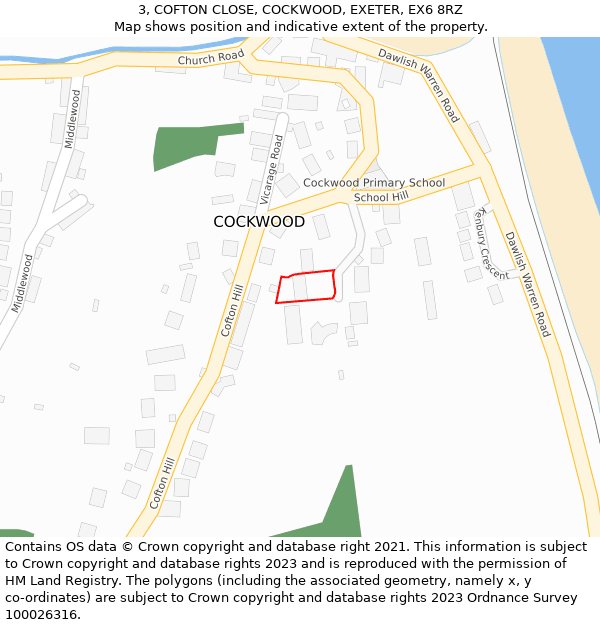 3, COFTON CLOSE, COCKWOOD, EXETER, EX6 8RZ: Location map and indicative extent of plot