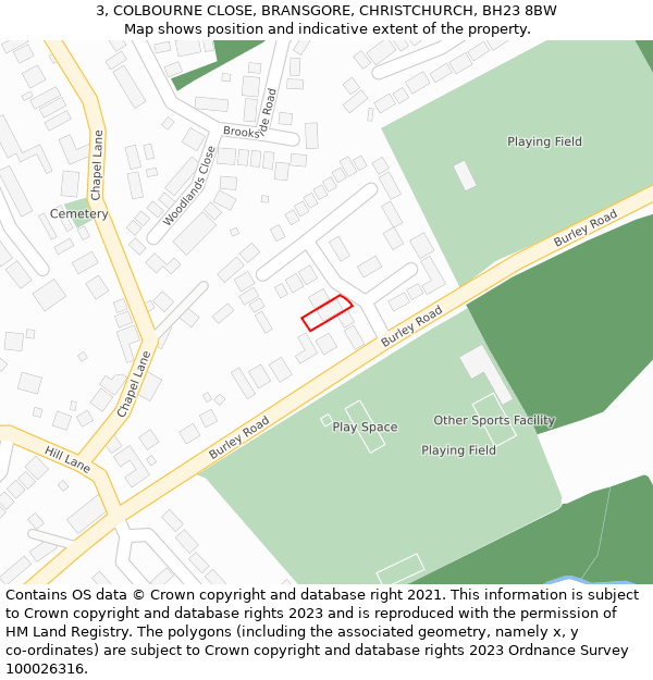 3, COLBOURNE CLOSE, BRANSGORE, CHRISTCHURCH, BH23 8BW: Location map and indicative extent of plot