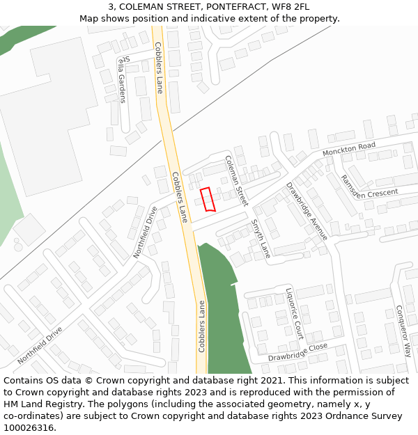 3, COLEMAN STREET, PONTEFRACT, WF8 2FL: Location map and indicative extent of plot