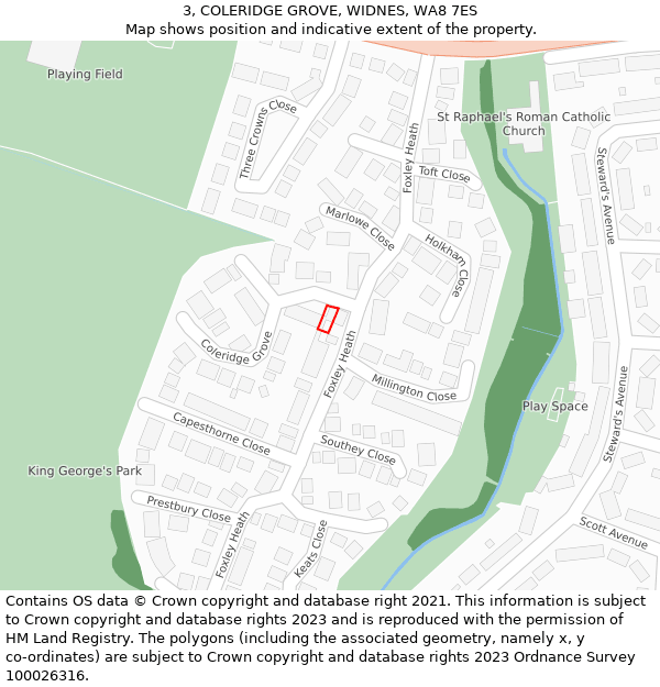 3, COLERIDGE GROVE, WIDNES, WA8 7ES: Location map and indicative extent of plot