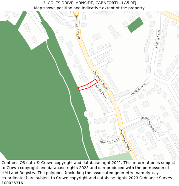 3, COLES DRIVE, ARNSIDE, CARNFORTH, LA5 0EJ: Location map and indicative extent of plot