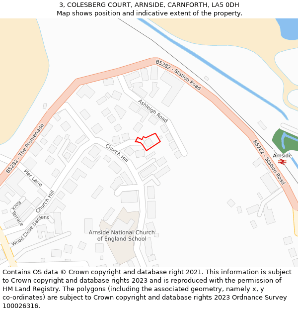 3, COLESBERG COURT, ARNSIDE, CARNFORTH, LA5 0DH: Location map and indicative extent of plot