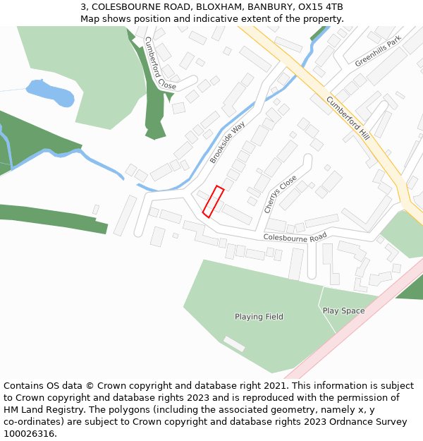 3, COLESBOURNE ROAD, BLOXHAM, BANBURY, OX15 4TB: Location map and indicative extent of plot