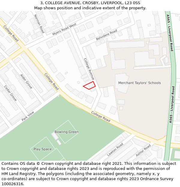 3, COLLEGE AVENUE, CROSBY, LIVERPOOL, L23 0SS: Location map and indicative extent of plot