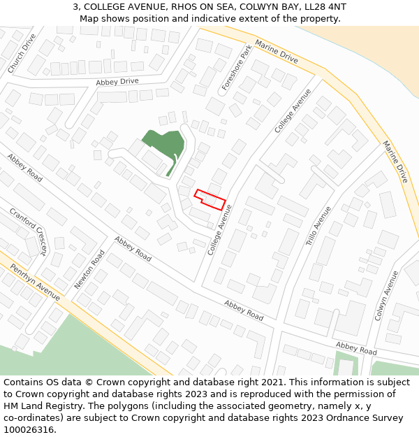 3, COLLEGE AVENUE, RHOS ON SEA, COLWYN BAY, LL28 4NT: Location map and indicative extent of plot