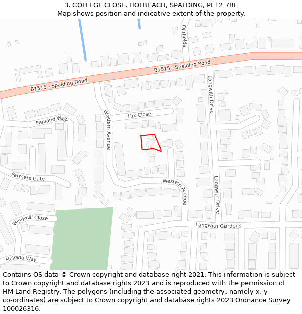 3, COLLEGE CLOSE, HOLBEACH, SPALDING, PE12 7BL: Location map and indicative extent of plot