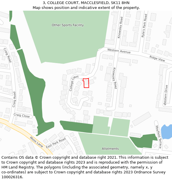 3, COLLEGE COURT, MACCLESFIELD, SK11 8HN: Location map and indicative extent of plot