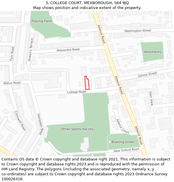 3, COLLEGE COURT, MEXBOROUGH, S64 9JQ: Location map and indicative extent of plot