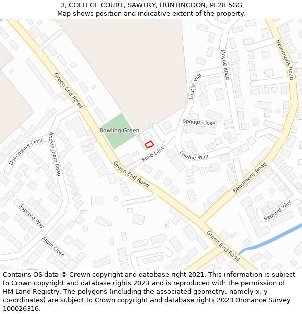 3, COLLEGE COURT, SAWTRY, HUNTINGDON, PE28 5GG: Location map and indicative extent of plot