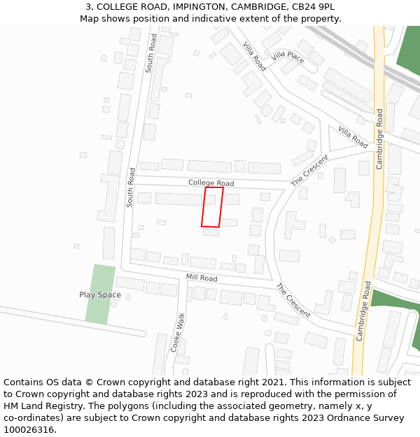 3, COLLEGE ROAD, IMPINGTON, CAMBRIDGE, CB24 9PL: Location map and indicative extent of plot