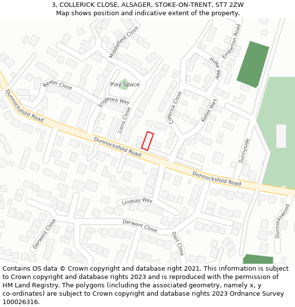 3, COLLERICK CLOSE, ALSAGER, STOKE-ON-TRENT, ST7 2ZW: Location map and indicative extent of plot