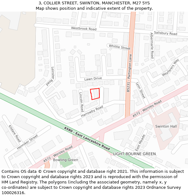 3, COLLIER STREET, SWINTON, MANCHESTER, M27 5YS: Location map and indicative extent of plot