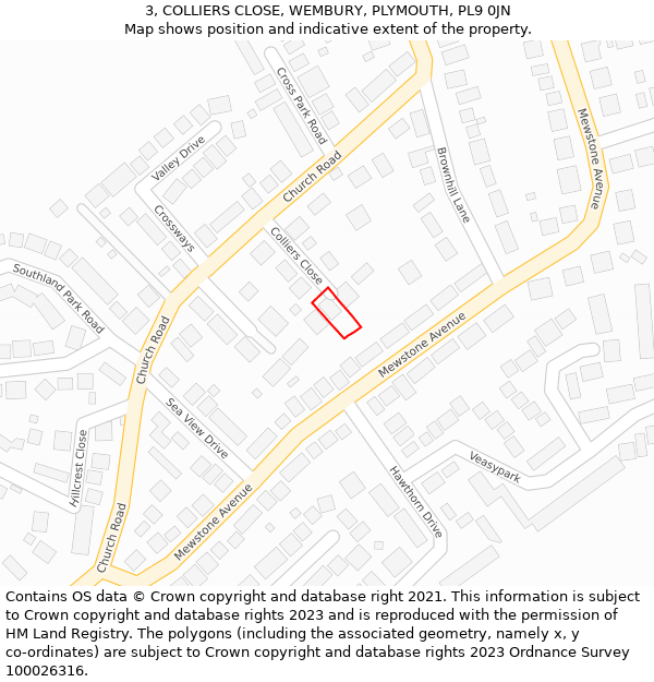 3, COLLIERS CLOSE, WEMBURY, PLYMOUTH, PL9 0JN: Location map and indicative extent of plot