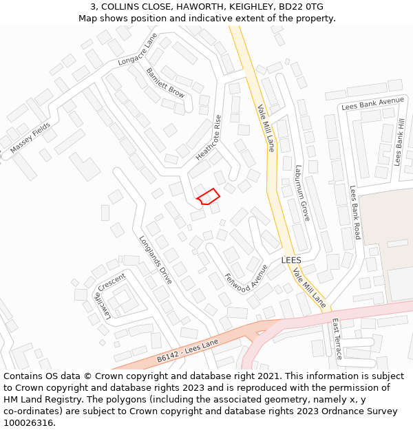 3, COLLINS CLOSE, HAWORTH, KEIGHLEY, BD22 0TG: Location map and indicative extent of plot