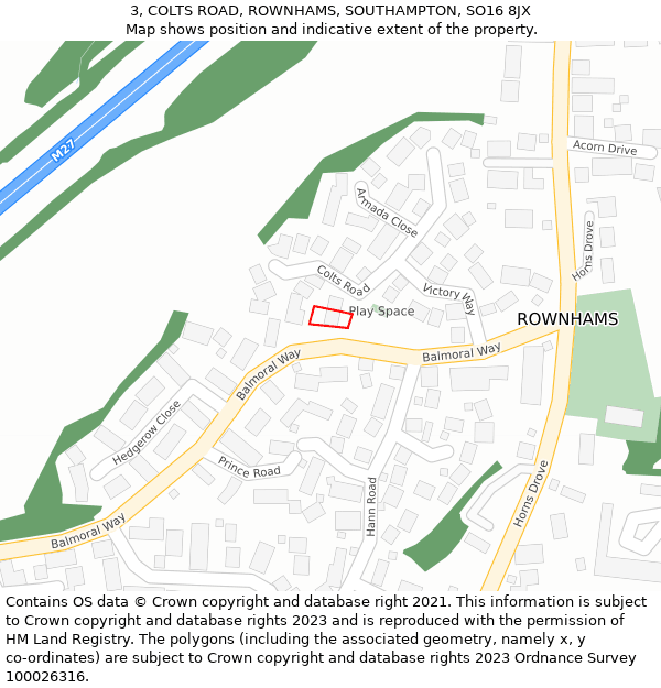 3, COLTS ROAD, ROWNHAMS, SOUTHAMPTON, SO16 8JX: Location map and indicative extent of plot