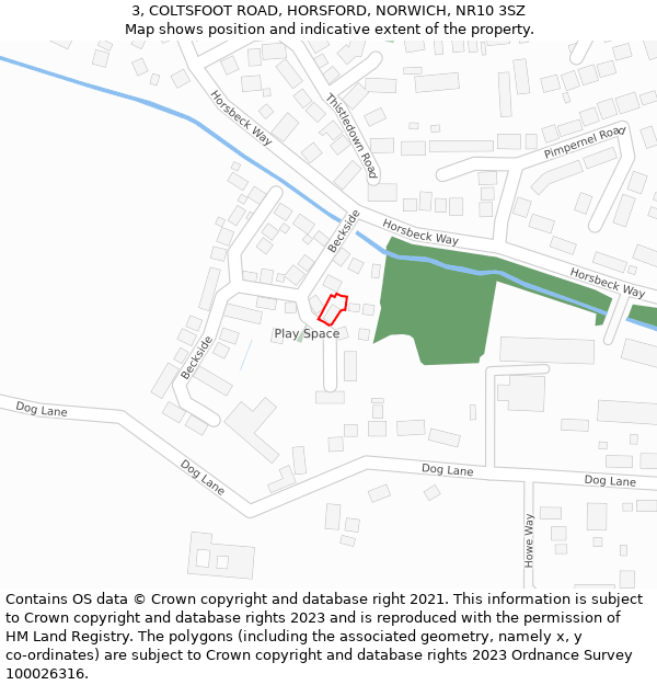 3, COLTSFOOT ROAD, HORSFORD, NORWICH, NR10 3SZ: Location map and indicative extent of plot