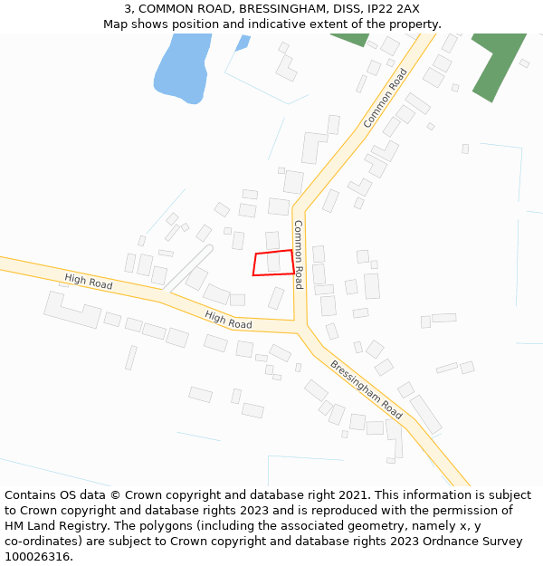 3, COMMON ROAD, BRESSINGHAM, DISS, IP22 2AX: Location map and indicative extent of plot