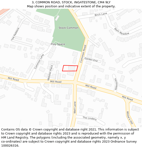 3, COMMON ROAD, STOCK, INGATESTONE, CM4 9LY: Location map and indicative extent of plot