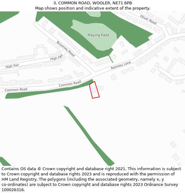 3, COMMON ROAD, WOOLER, NE71 6PB: Location map and indicative extent of plot
