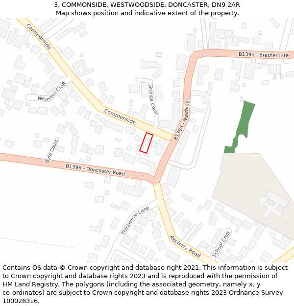 3, COMMONSIDE, WESTWOODSIDE, DONCASTER, DN9 2AR: Location map and indicative extent of plot
