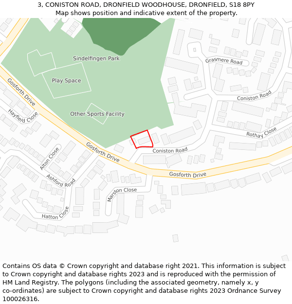 3, CONISTON ROAD, DRONFIELD WOODHOUSE, DRONFIELD, S18 8PY: Location map and indicative extent of plot