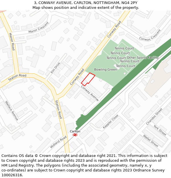 3, CONWAY AVENUE, CARLTON, NOTTINGHAM, NG4 2PY: Location map and indicative extent of plot