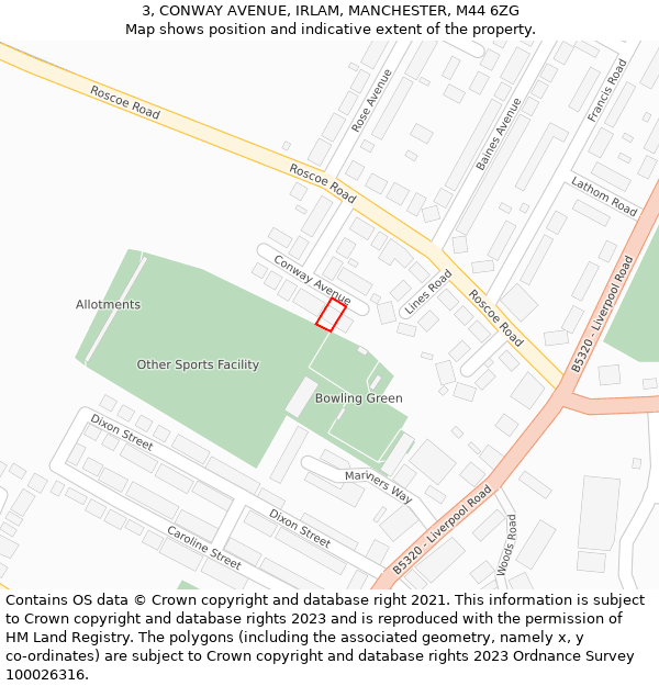 3, CONWAY AVENUE, IRLAM, MANCHESTER, M44 6ZG: Location map and indicative extent of plot