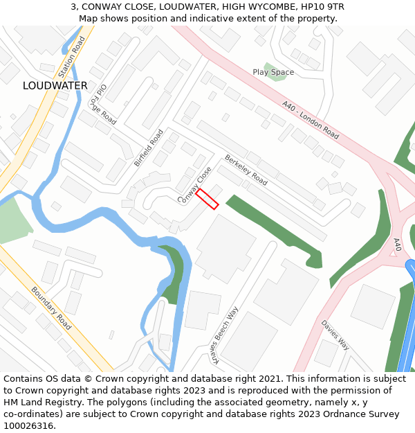 3, CONWAY CLOSE, LOUDWATER, HIGH WYCOMBE, HP10 9TR: Location map and indicative extent of plot