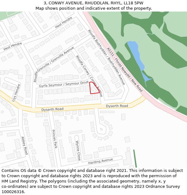 3, CONWY AVENUE, RHUDDLAN, RHYL, LL18 5PW: Location map and indicative extent of plot