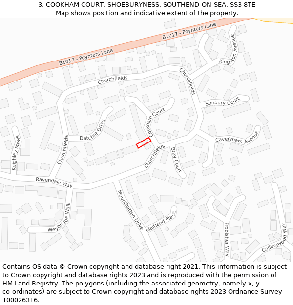 3, COOKHAM COURT, SHOEBURYNESS, SOUTHEND-ON-SEA, SS3 8TE: Location map and indicative extent of plot