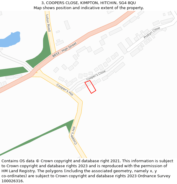 3, COOPERS CLOSE, KIMPTON, HITCHIN, SG4 8QU: Location map and indicative extent of plot